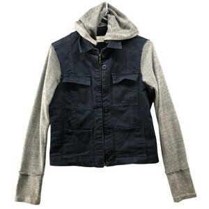 Ron Herman‎ Utility Jacket Womens M Navy Blue Hooded Mixed Media Fleece Cotton